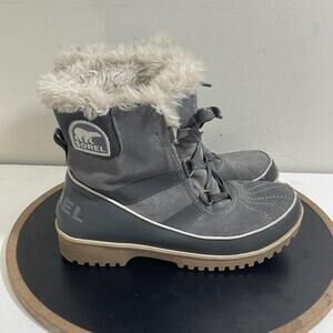 Sorel Winter Boots Womens Size 9 Gray Faux Fur Waterproof Lace Up Snow Shoes